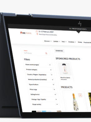 screen showing the wine paris website with a featured product