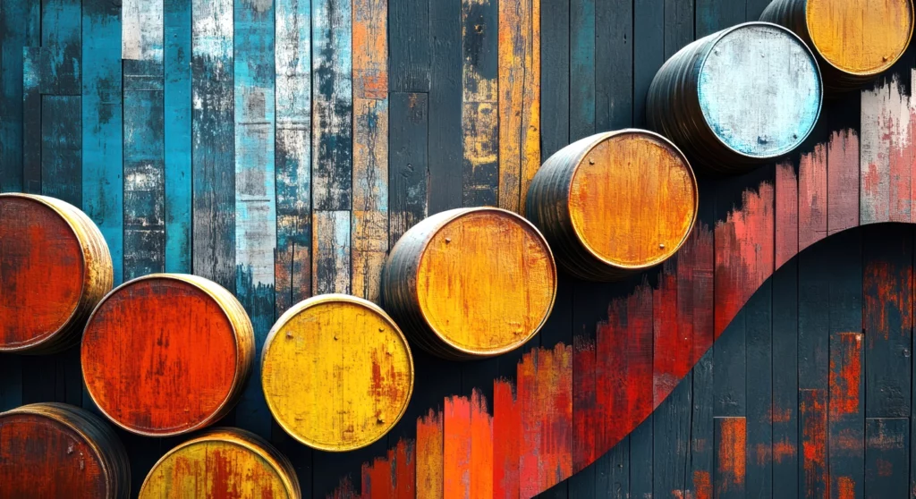 red and yellow wooden wine barrels and blue wall