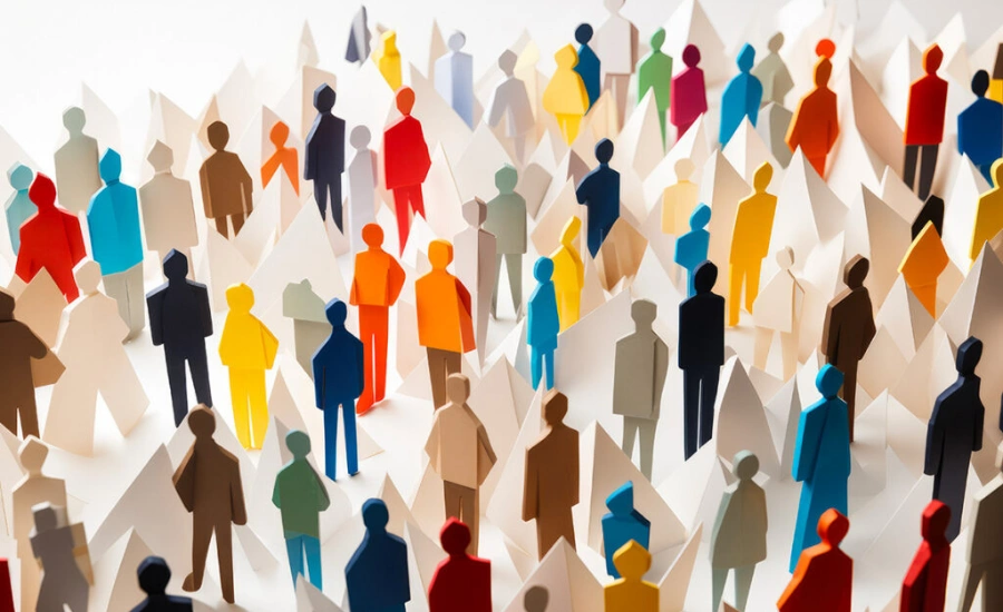 Plusieurs bonhommes en papier dans plusieurs couleurs.