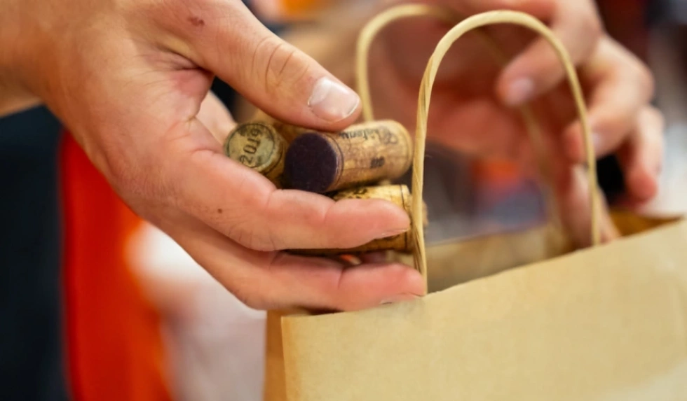 Putting corks inside a bag