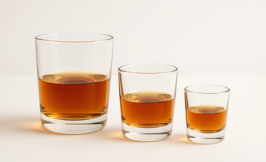 3 verres de rhum alignées par taille