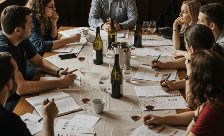réunion d'échanges autour des vins rouges dégustés