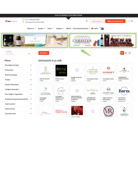 Wine paris website showing the banner location