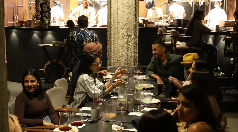 Indian people dining out in a restaurant