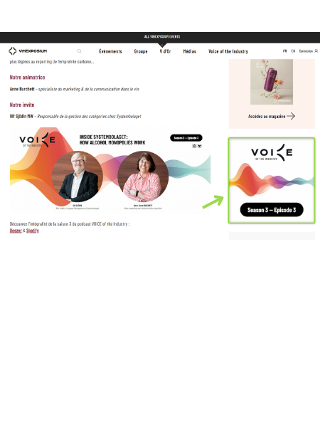 Screenshot of the website Vinexposium showing the banner location