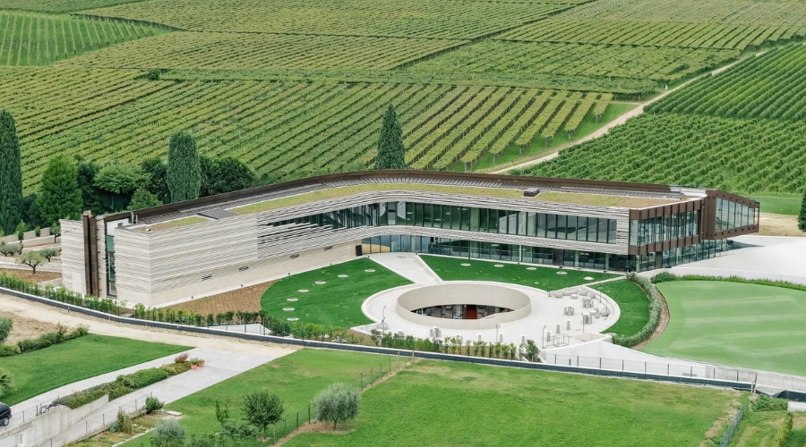 Vue de haut du domaine de Monteleione pour l'oenotourisme