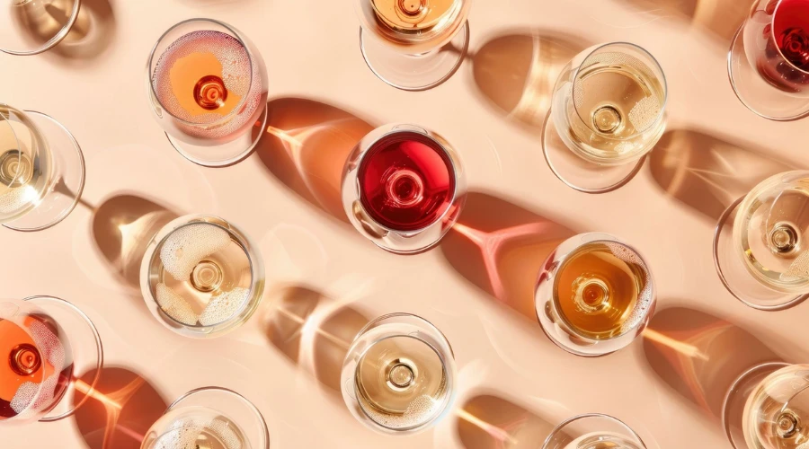 Verres de vins alignés